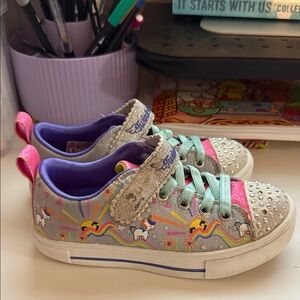Skechers Gray Unicorn Sneakers with Pink and Silver Accents twinkle toes guc